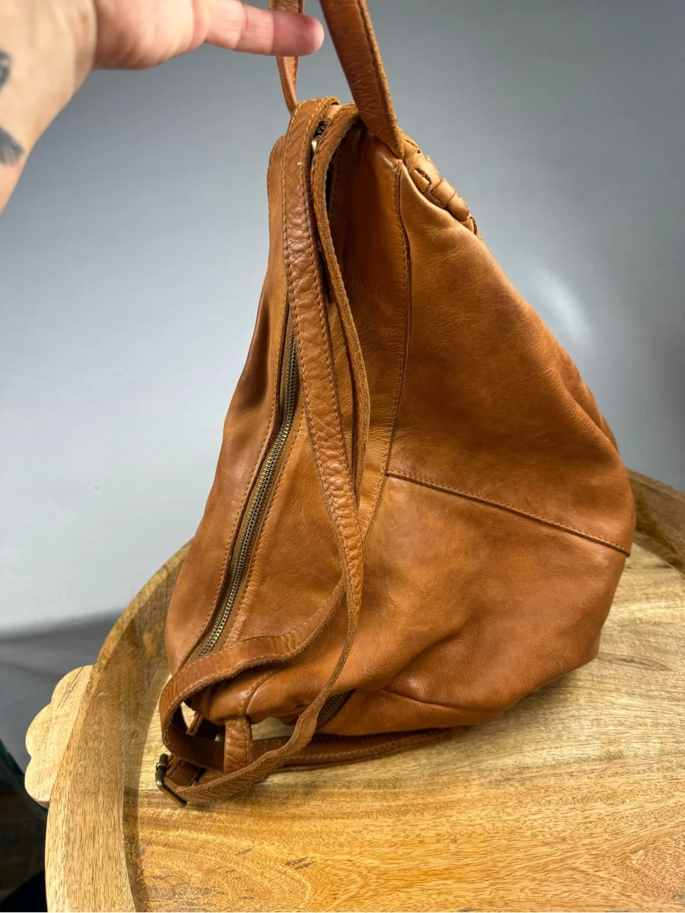 Woven Leather Mini Backpack - Tan